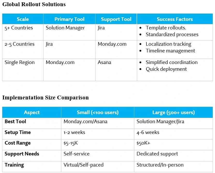 Global Rollout Solutions and Implementation Size Comparisons